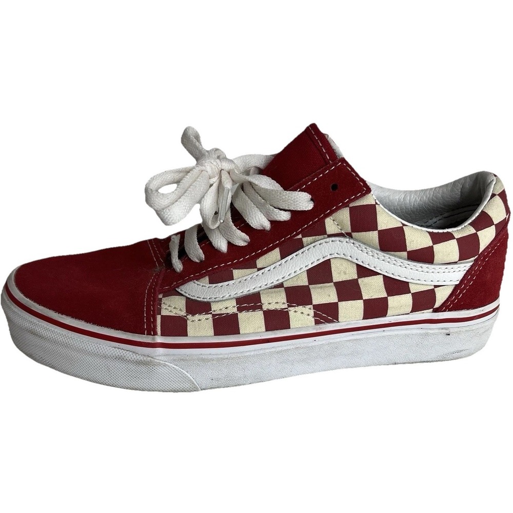 Vans Old Skool Checkerboard Red White Womens Low Top Sneakers Skate Shoes - Picture 3 of 8